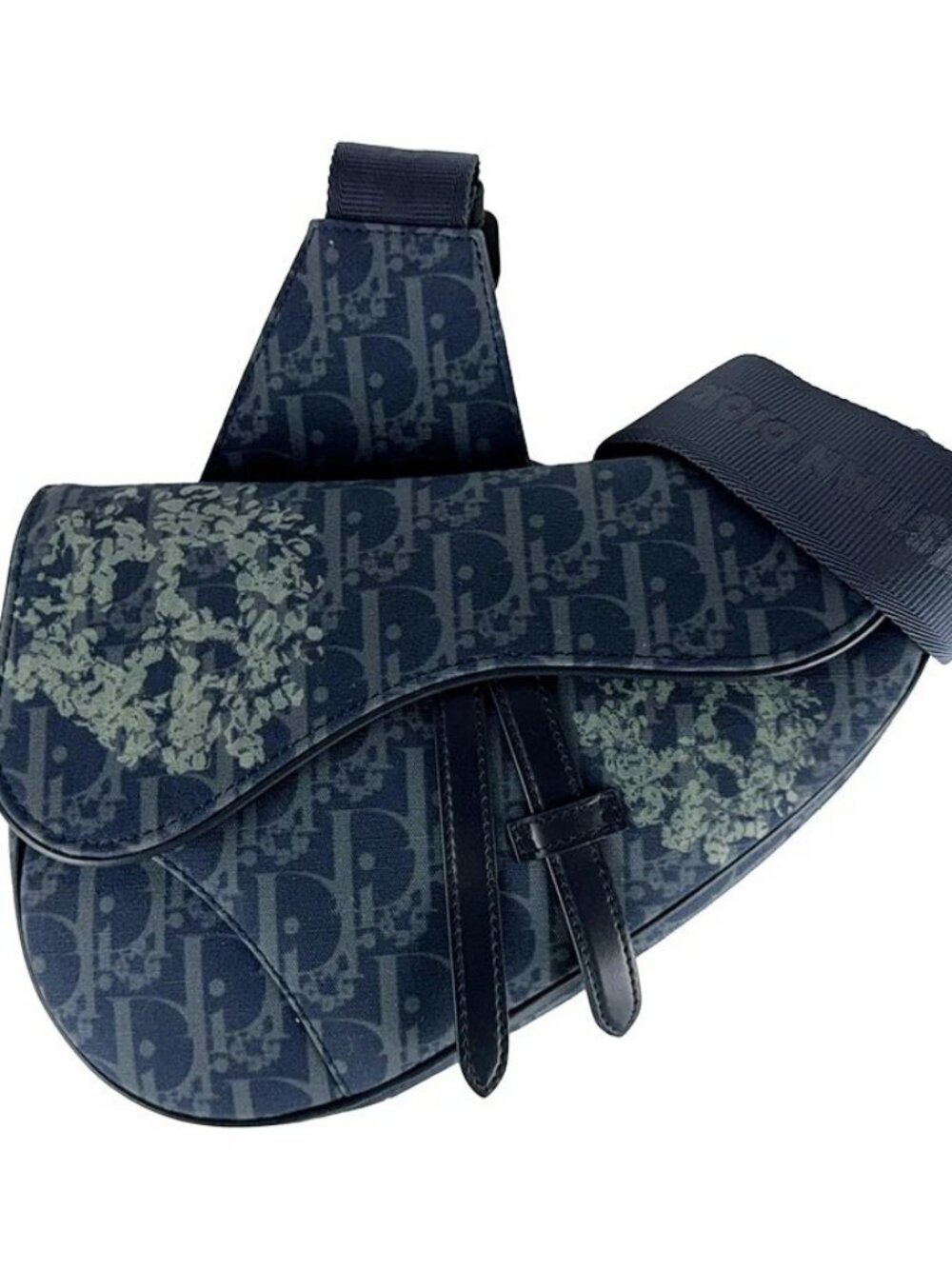 Auth Christian Dior Saddle Bag Body Bag Navy Canvas - z11096